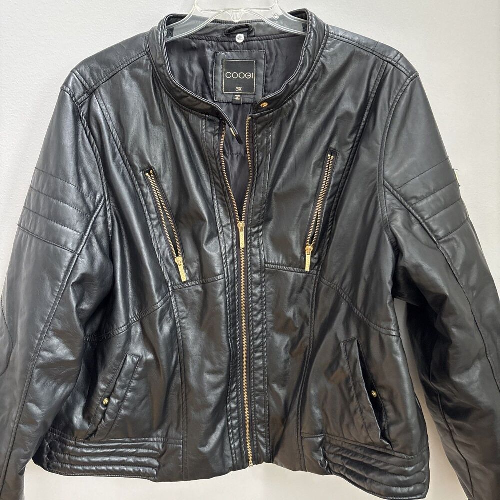 Vintage Y2K COOGI Australia 3XL Moto Bomber Faux Leather Biker Jacket EUC